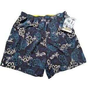 Vintage Hobie NWT Swim Trunks Men's XL Blue Tiki Hawaiian Floral Mesh Liner Surf